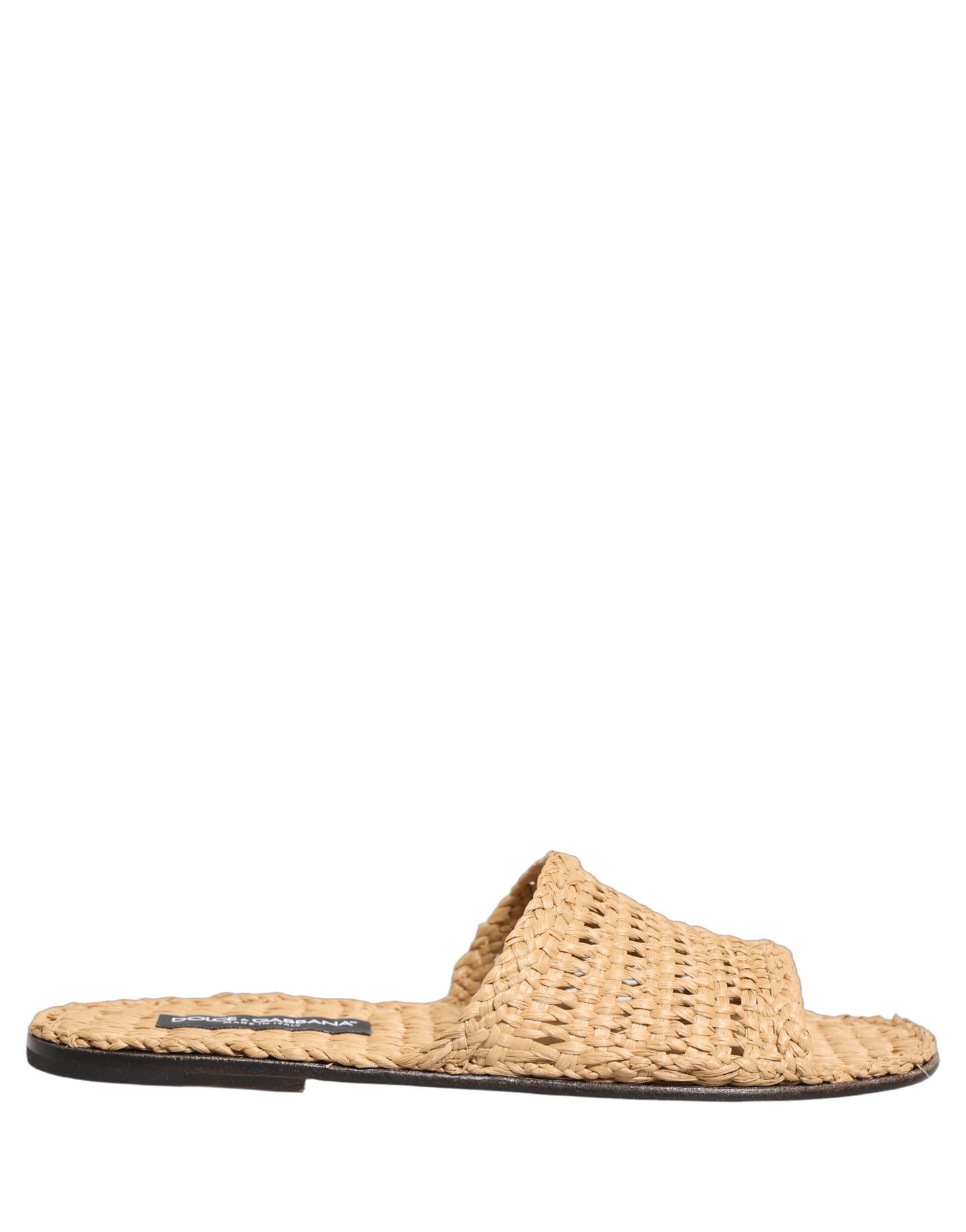 Dolce & Gabbana Beige Straw Raffia Slides Sandals Flats Shoes Dolce & Gabbana