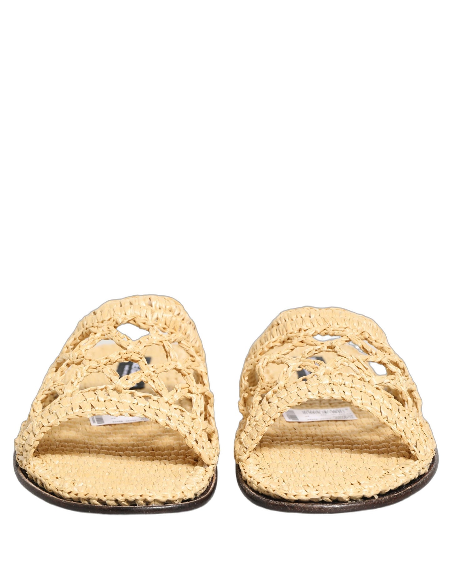 Dolce & Gabbana Beige Straw Raffia Slides Sandals Flats Shoes Dolce & Gabbana