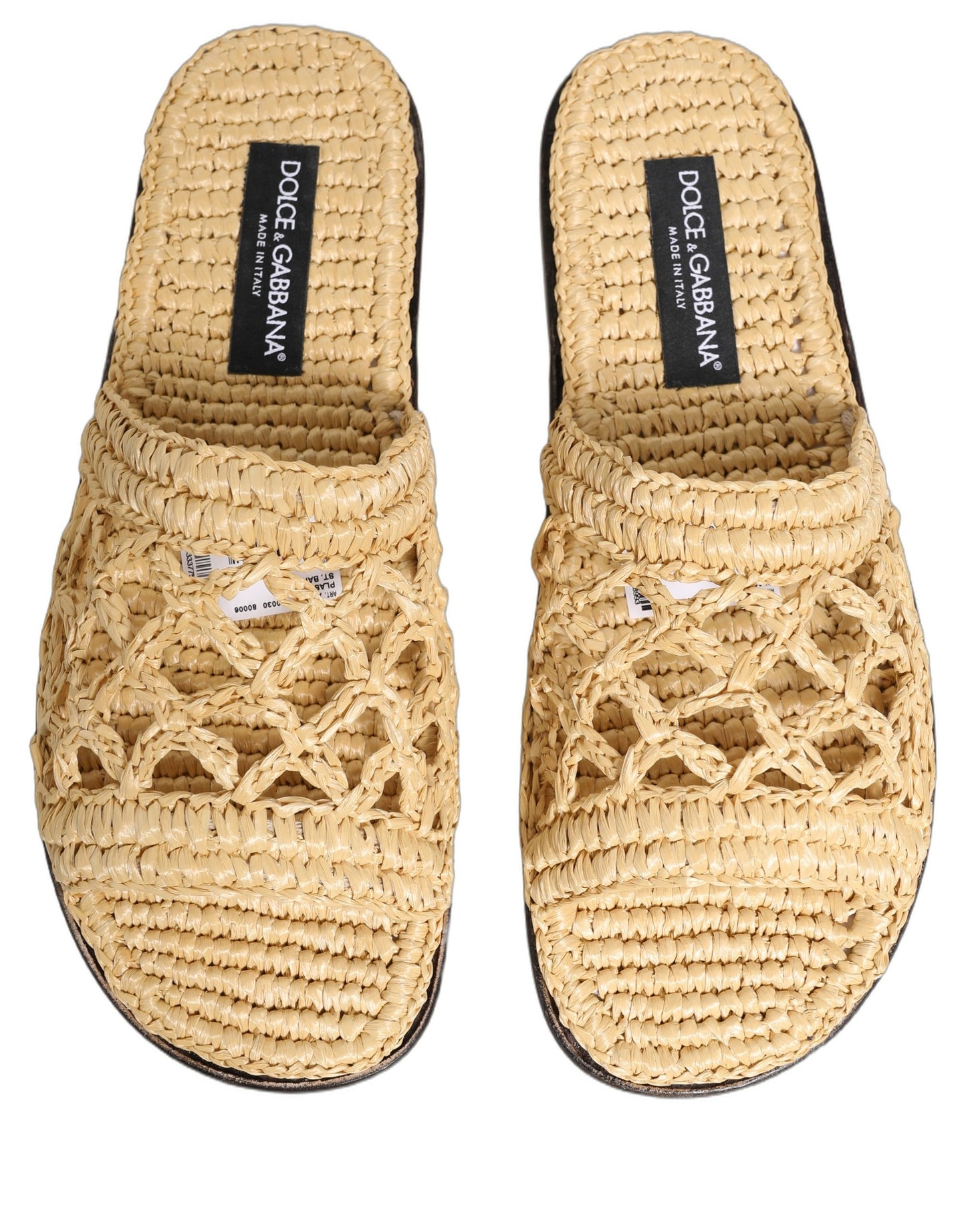 Dolce & Gabbana Beige Straw Raffia Slides Sandals Flats Shoes Dolce & Gabbana