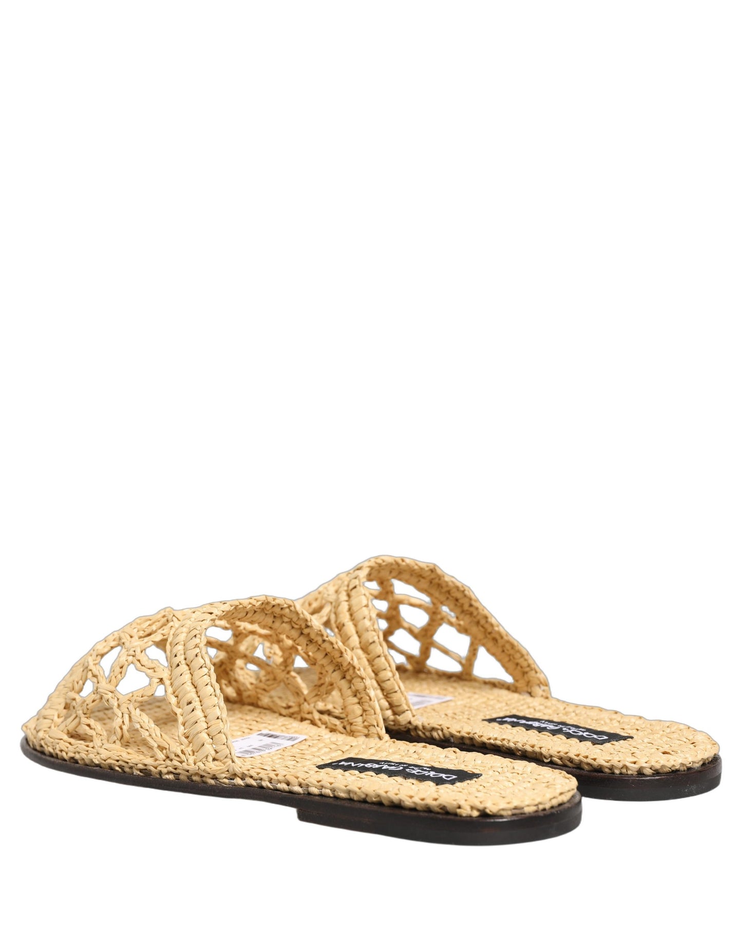 Dolce & Gabbana Beige Straw Raffia Slides Sandals Flats Shoes Dolce & Gabbana
