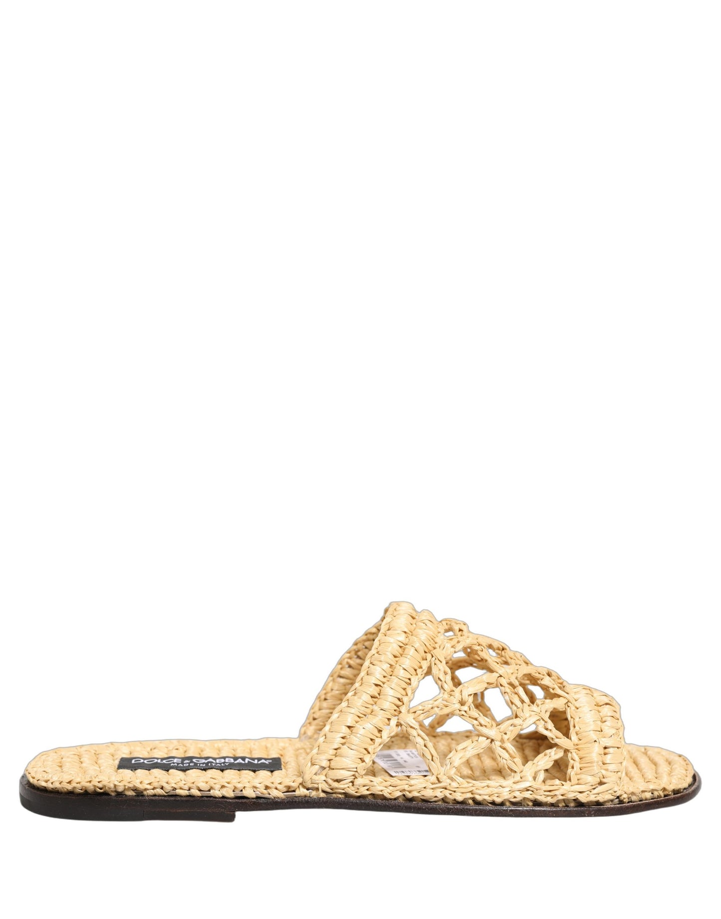 Dolce & Gabbana Beige Straw Raffia Slides Sandals Flats Shoes Dolce & Gabbana