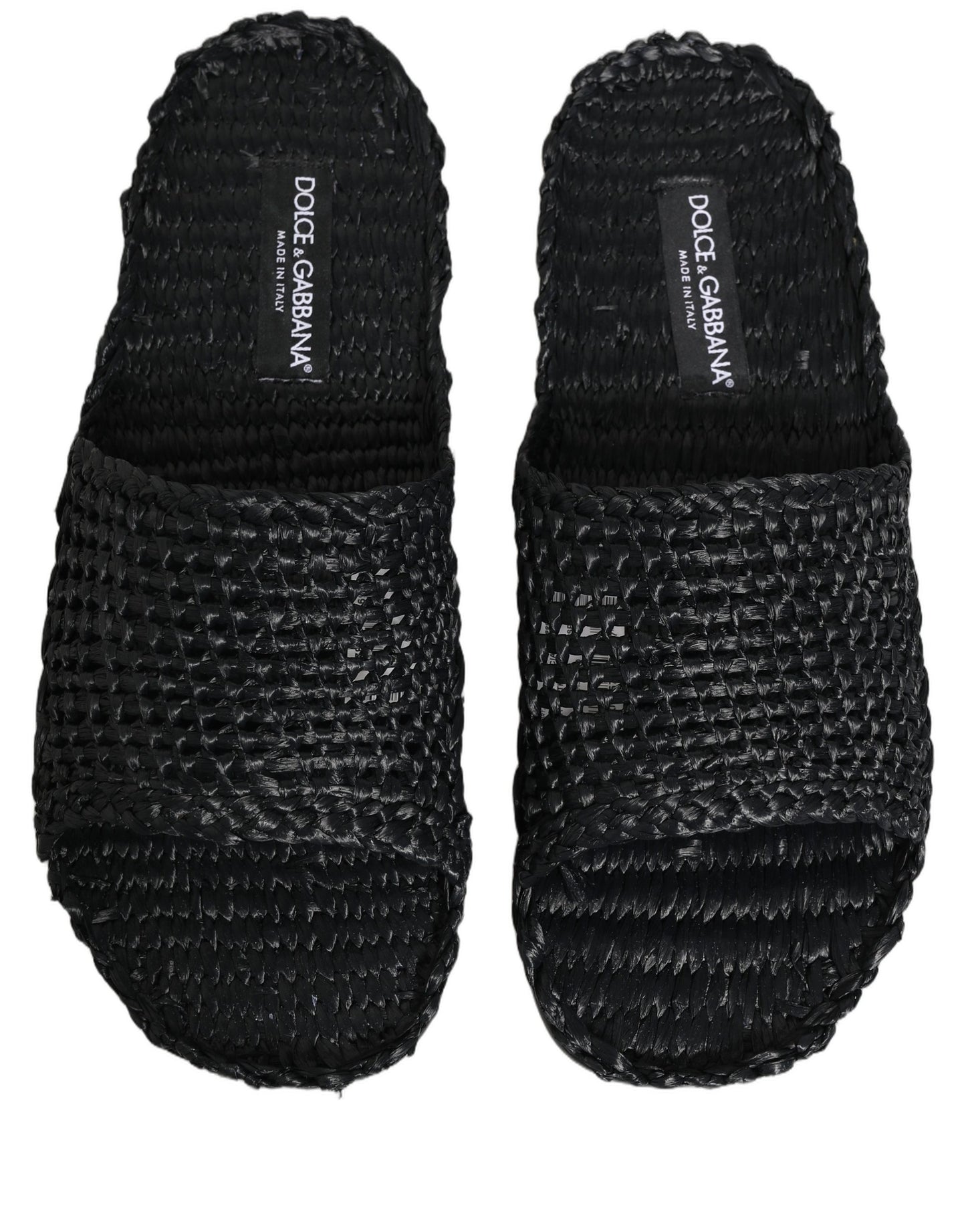 Dolce & Gabbana Black Straw Raffia Slides Sandals Flats Shoes Dolce & Gabbana