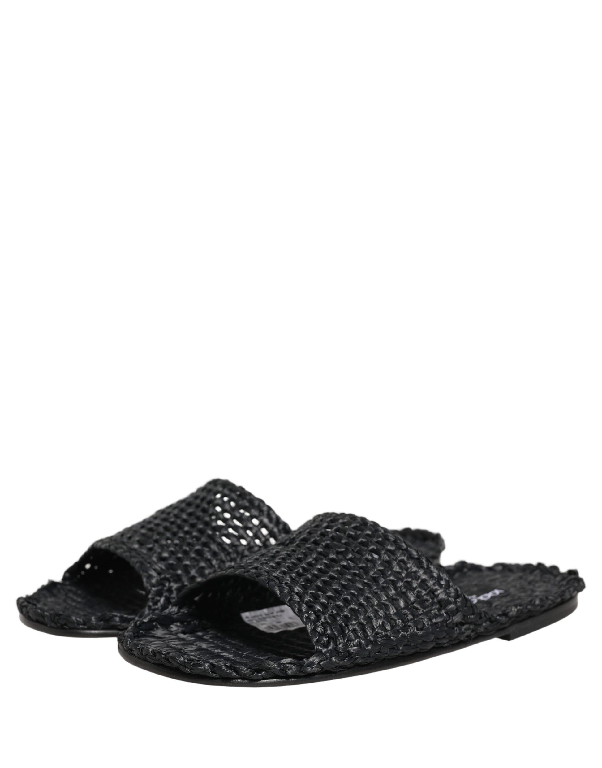 Dolce & Gabbana Black Straw Raffia Slides Sandals Flats Shoes Dolce & Gabbana