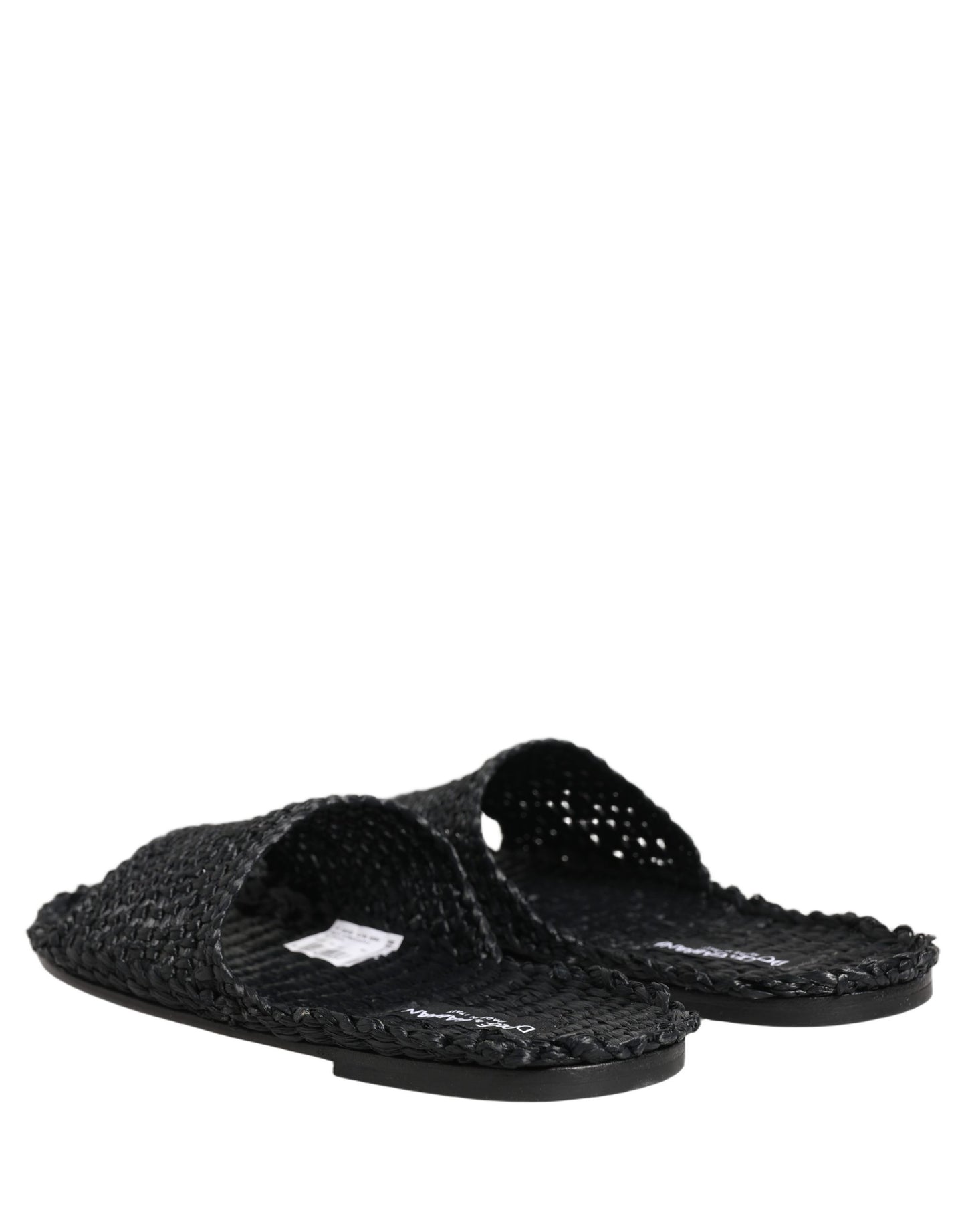 Dolce & Gabbana Black Straw Raffia Slides Sandals Flats Shoes Dolce & Gabbana