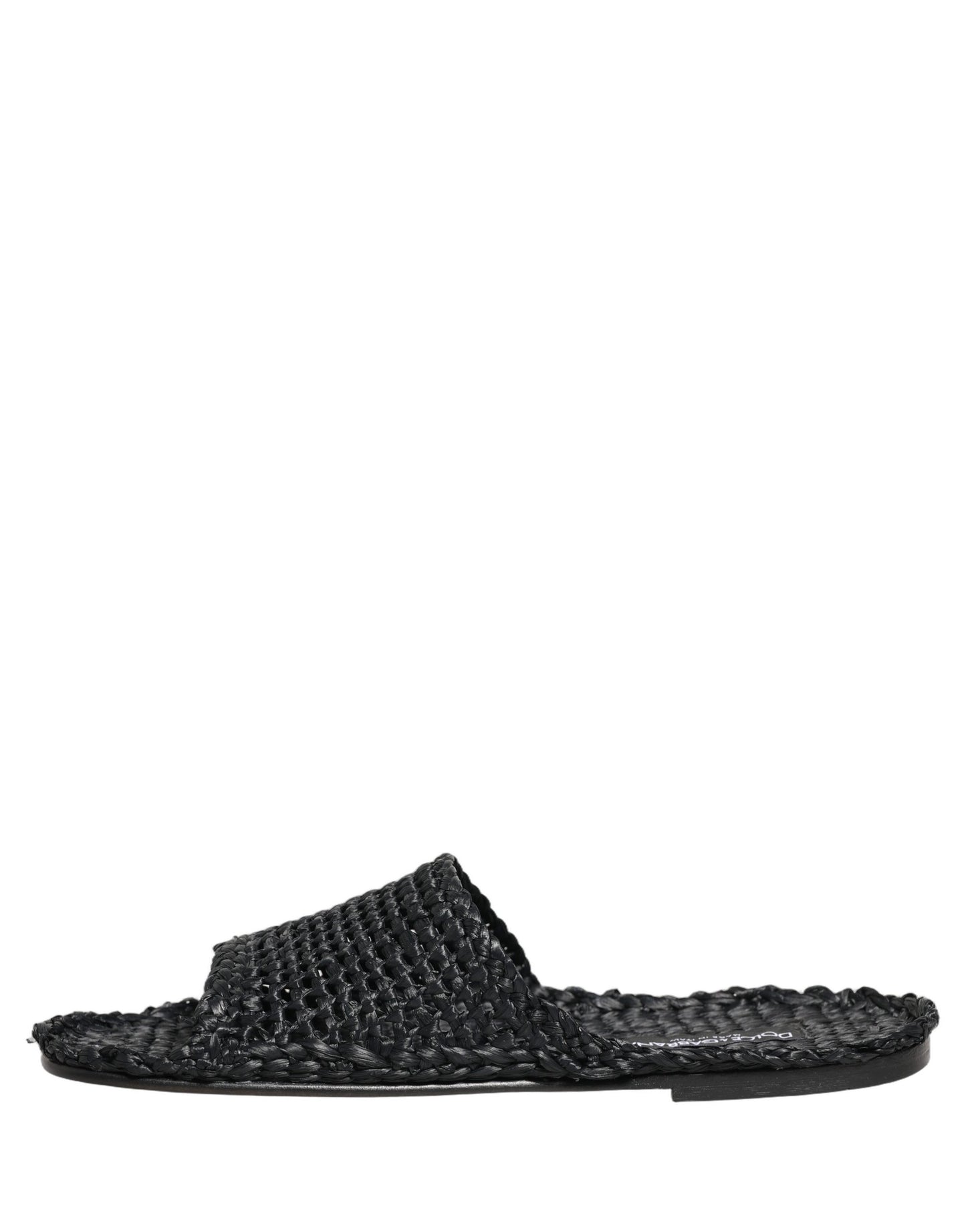 Dolce & Gabbana Black Straw Raffia Slides Sandals Flats Shoes Dolce & Gabbana