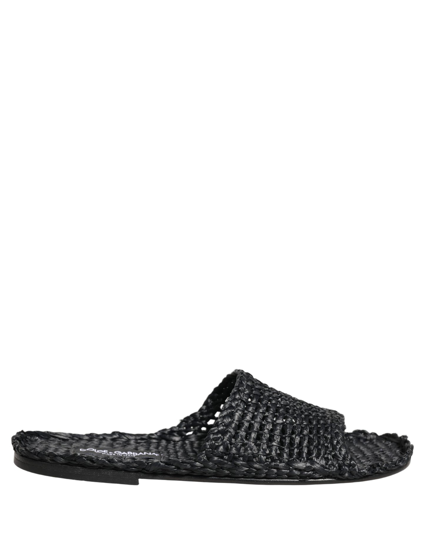 Dolce & Gabbana Black Straw Raffia Slides Sandals Flats Shoes Dolce & Gabbana