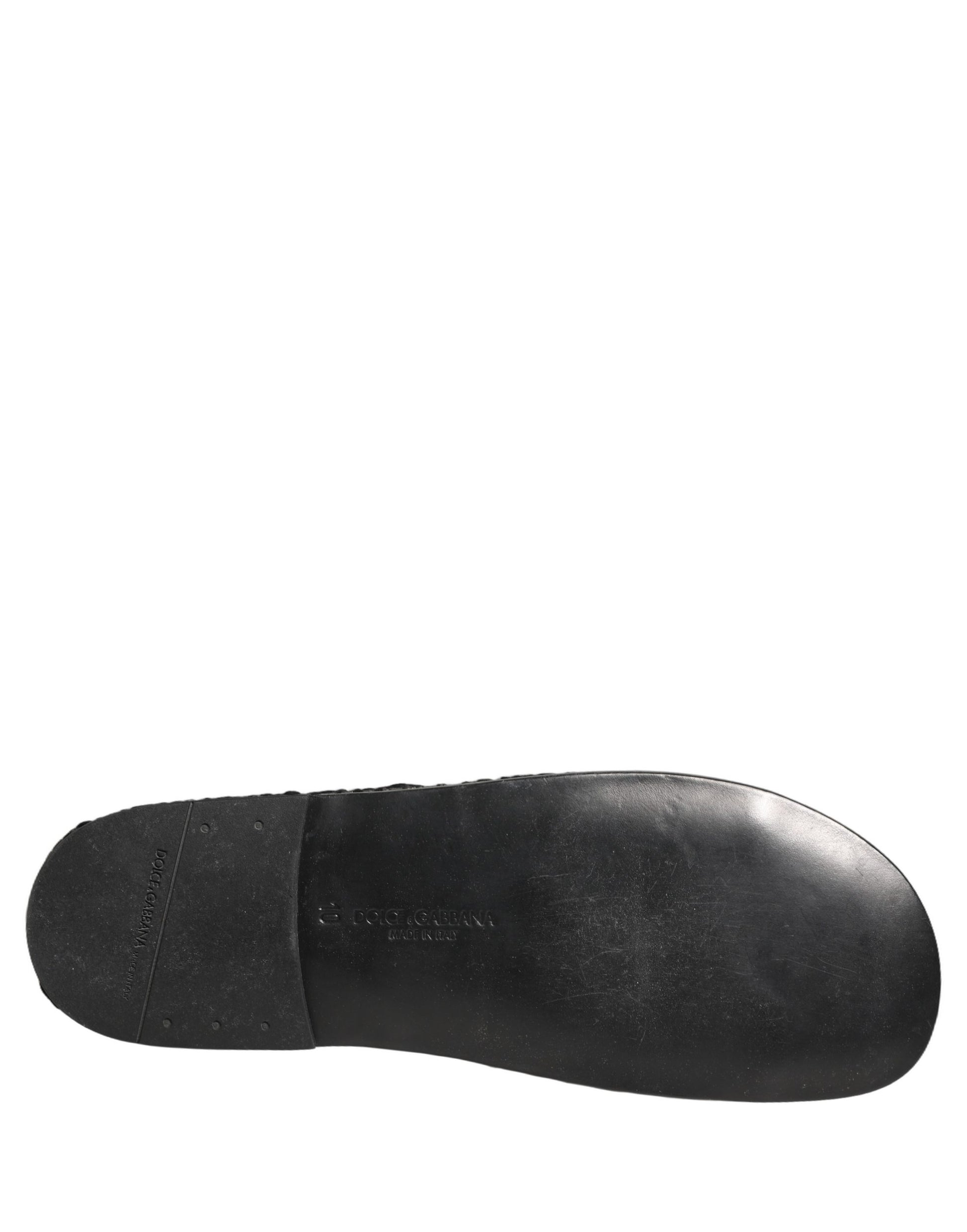 Dolce & Gabbana Black Fabric Woven Slides Sandals Flats Shoes Dolce & Gabbana