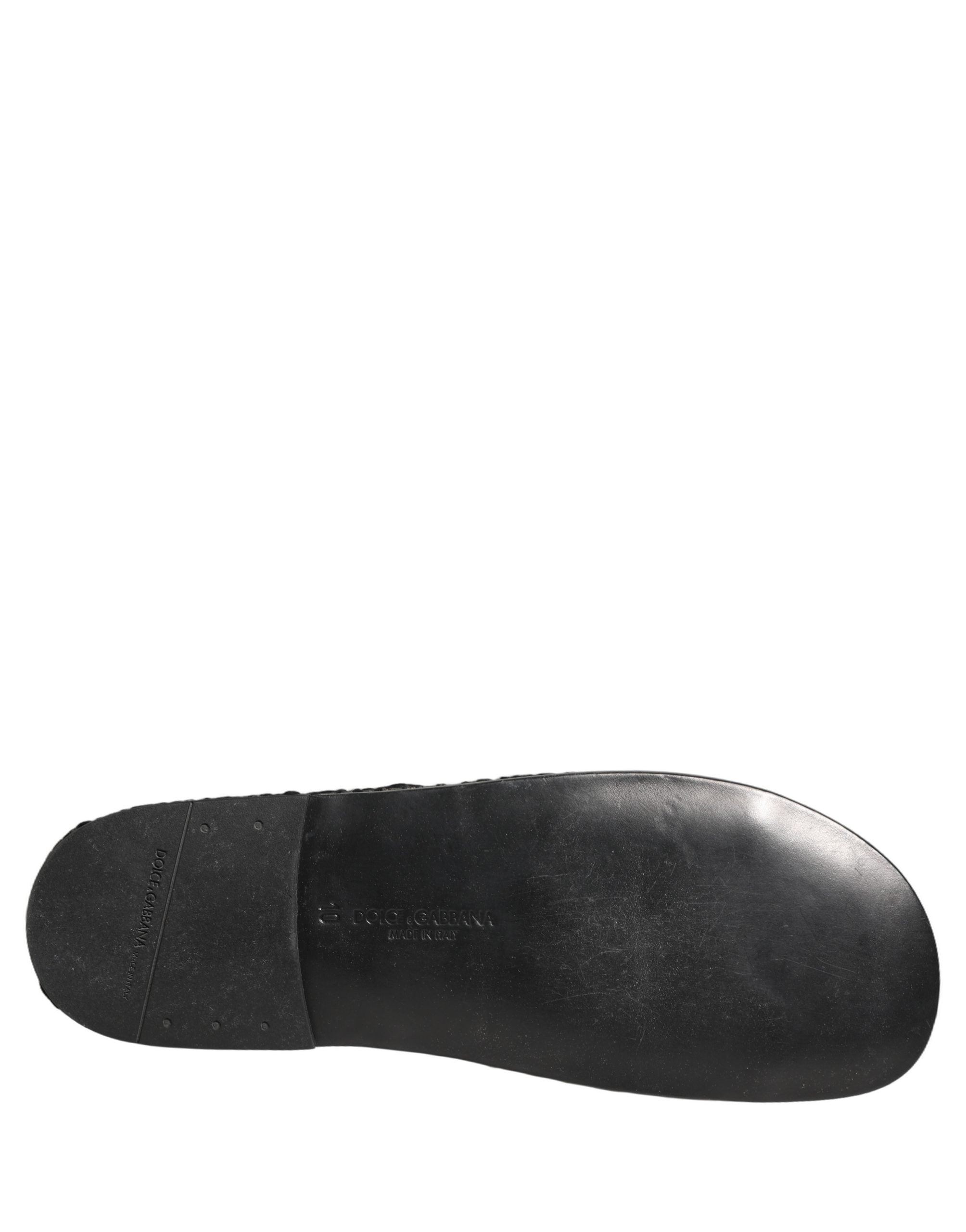 Dolce & Gabbana Black Fabric Woven Slides Sandals Flats Shoes Dolce & Gabbana