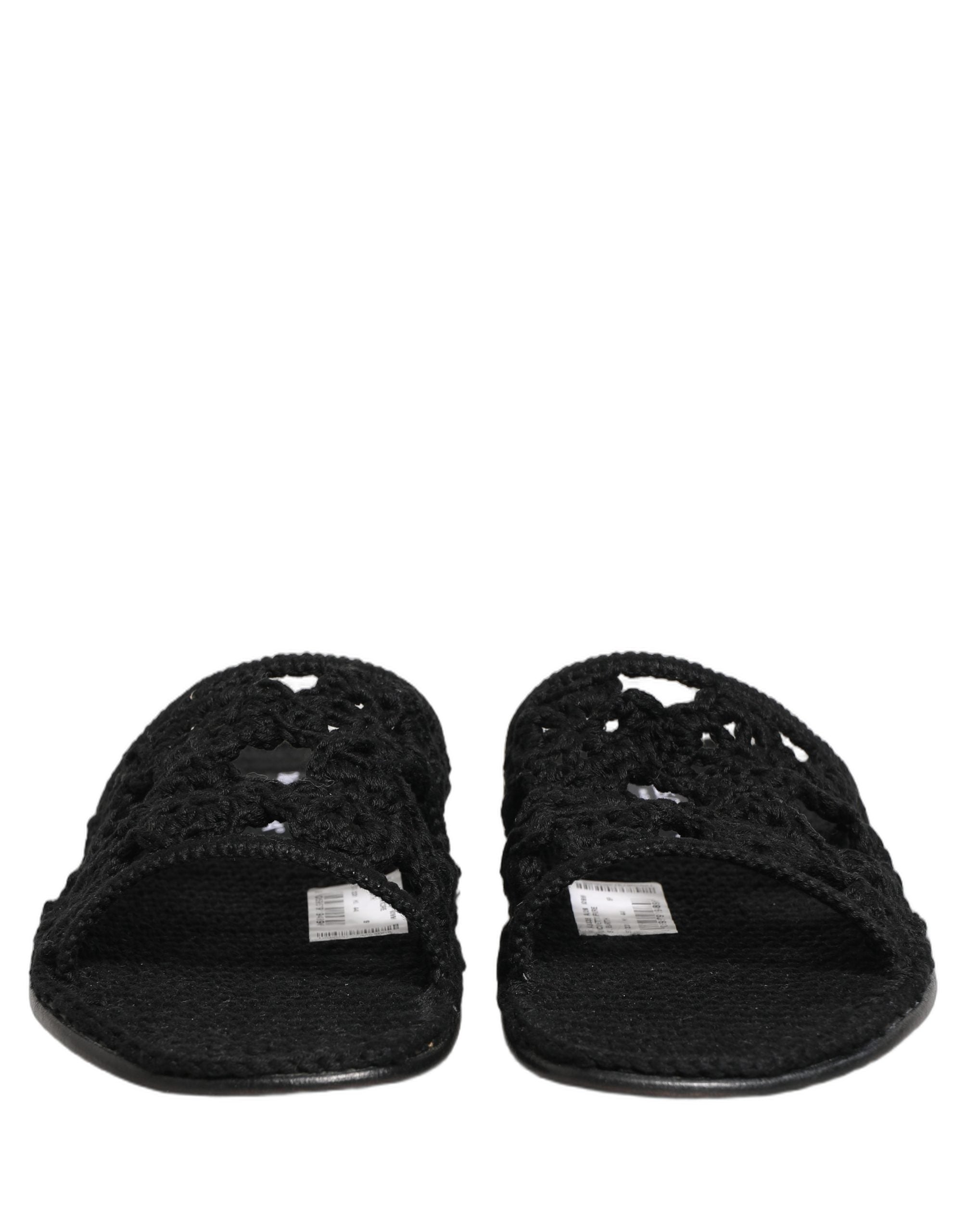 Dolce & Gabbana Black Fabric Woven Slides Sandals Flats Shoes Dolce & Gabbana