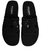 Dolce & Gabbana Black Fabric Woven Slides Sandals Flats Shoes Dolce & Gabbana