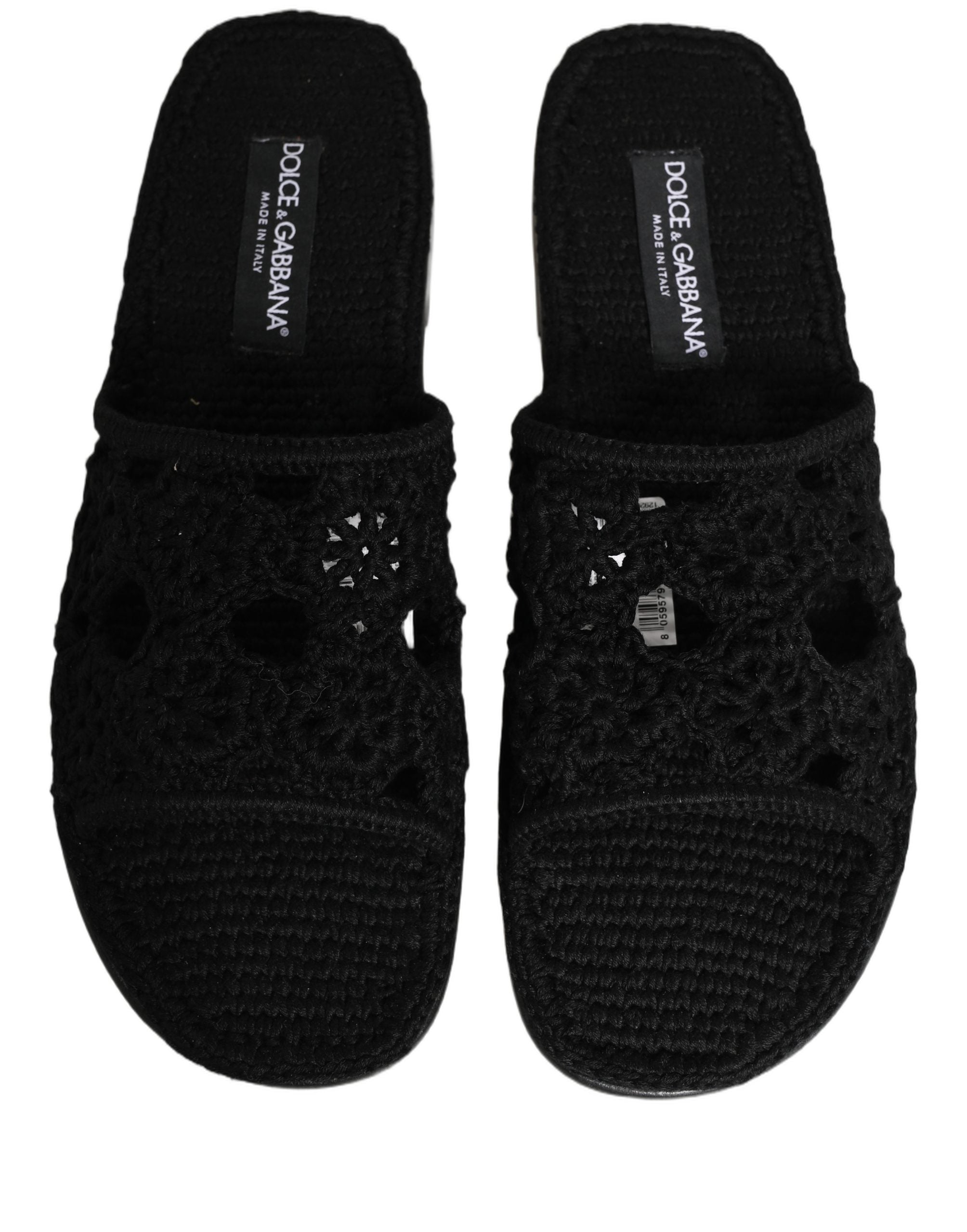 Dolce & Gabbana Black Fabric Woven Slides Sandals Flats Shoes Dolce & Gabbana
