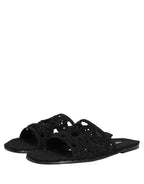 Dolce & Gabbana Black Fabric Woven Slides Sandals Flats Shoes Dolce & Gabbana