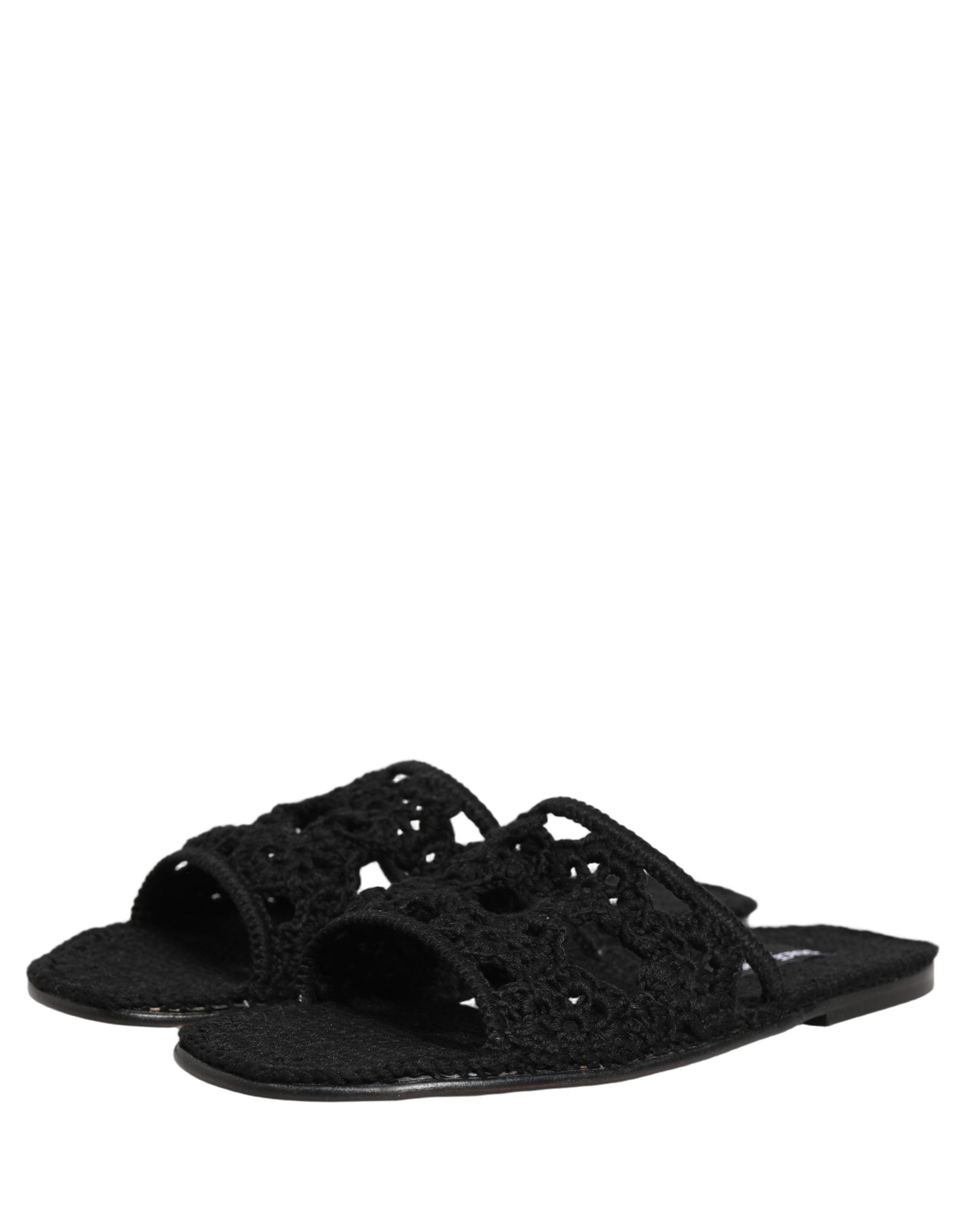 Dolce & Gabbana Black Fabric Woven Slides Sandals Flats Shoes Dolce & Gabbana