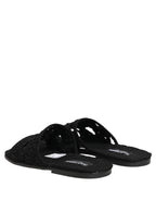 Dolce & Gabbana Black Fabric Woven Slides Sandals Flats Shoes Dolce & Gabbana