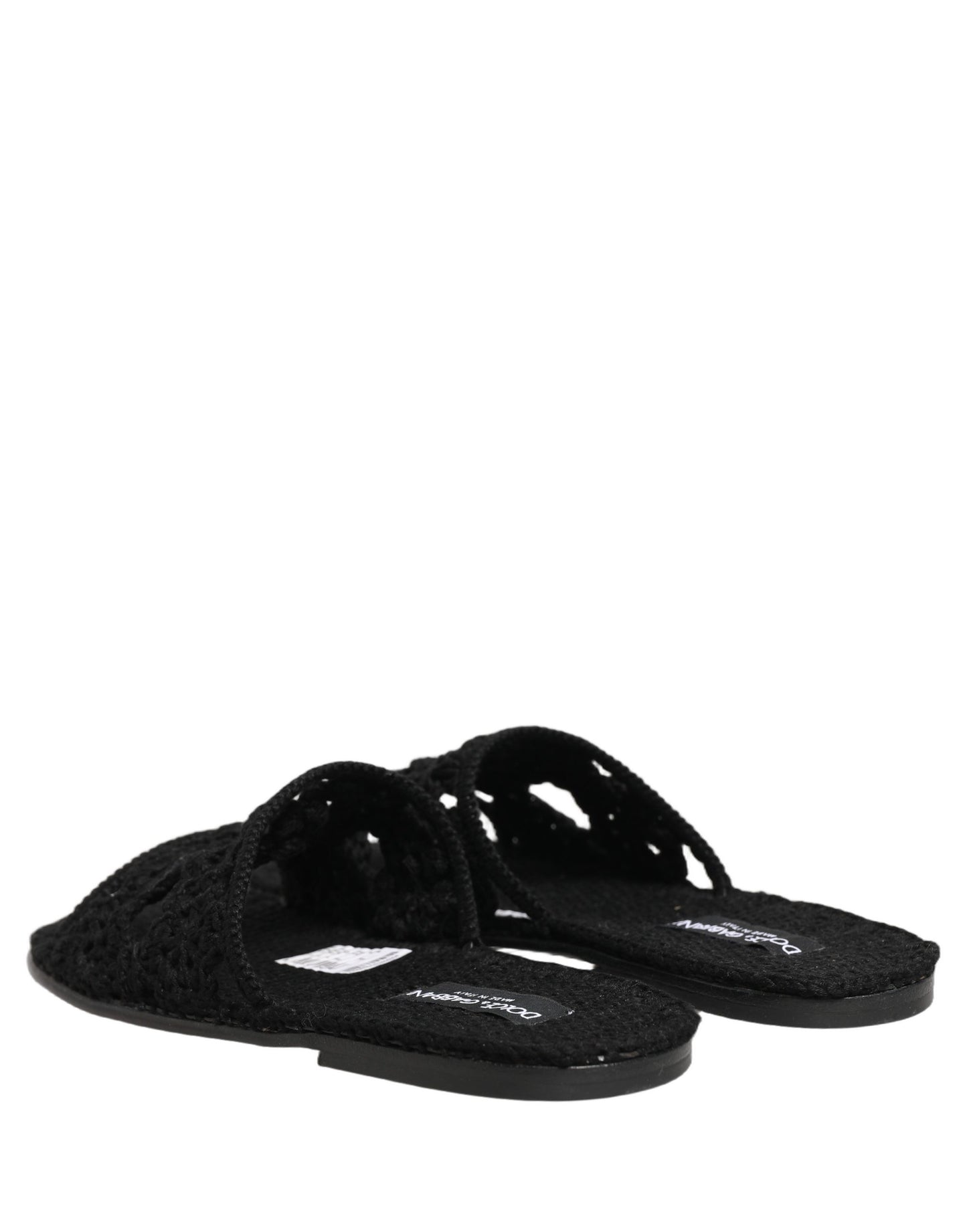 Dolce & Gabbana Black Fabric Woven Slides Sandals Flats Shoes Dolce & Gabbana