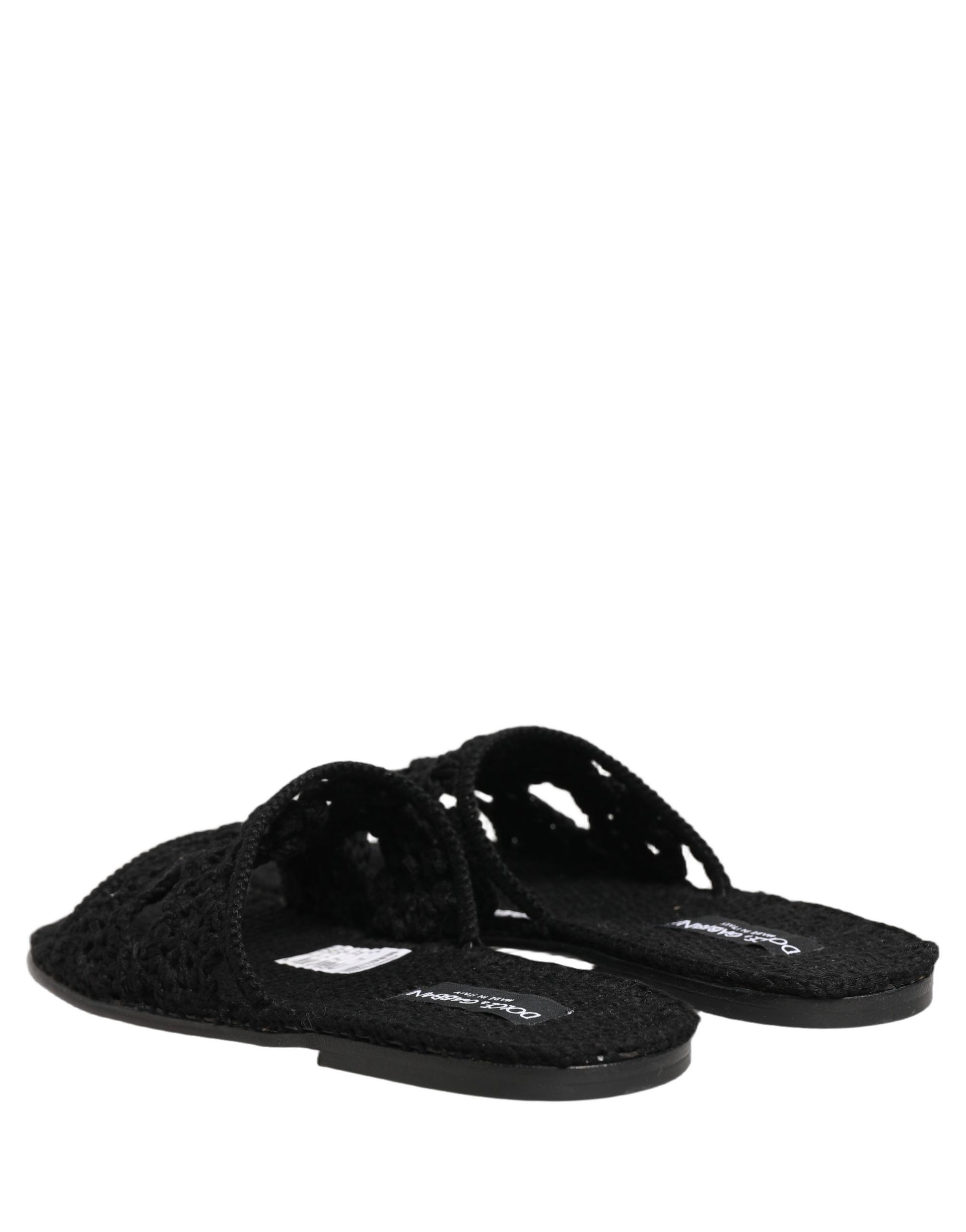 Dolce & Gabbana Black Fabric Woven Slides Sandals Flats Shoes Dolce & Gabbana