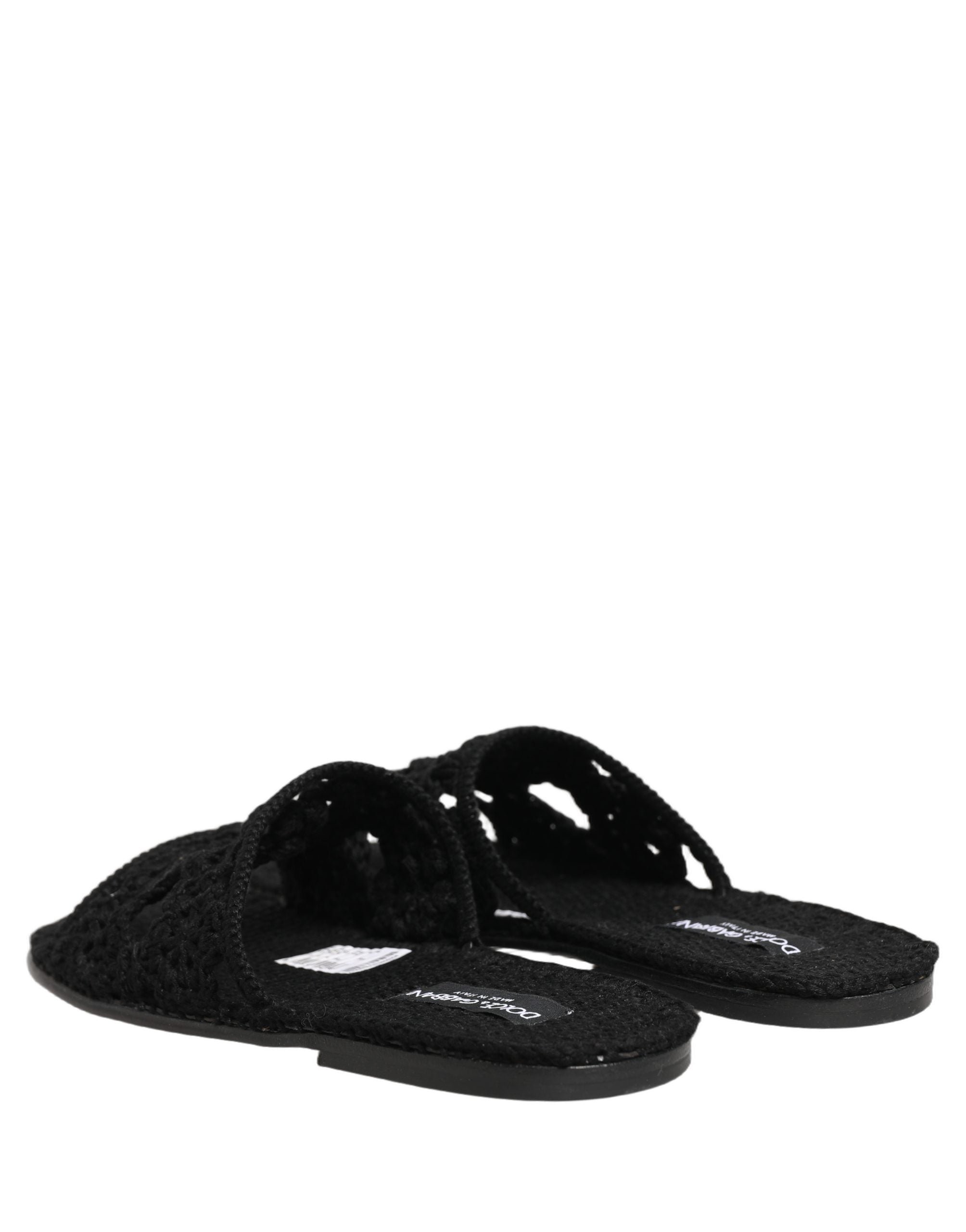 Dolce & Gabbana Black Fabric Woven Slides Sandals Flats Shoes Dolce & Gabbana