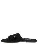 Dolce & Gabbana Black Fabric Woven Slides Sandals Flats Shoes Dolce & Gabbana