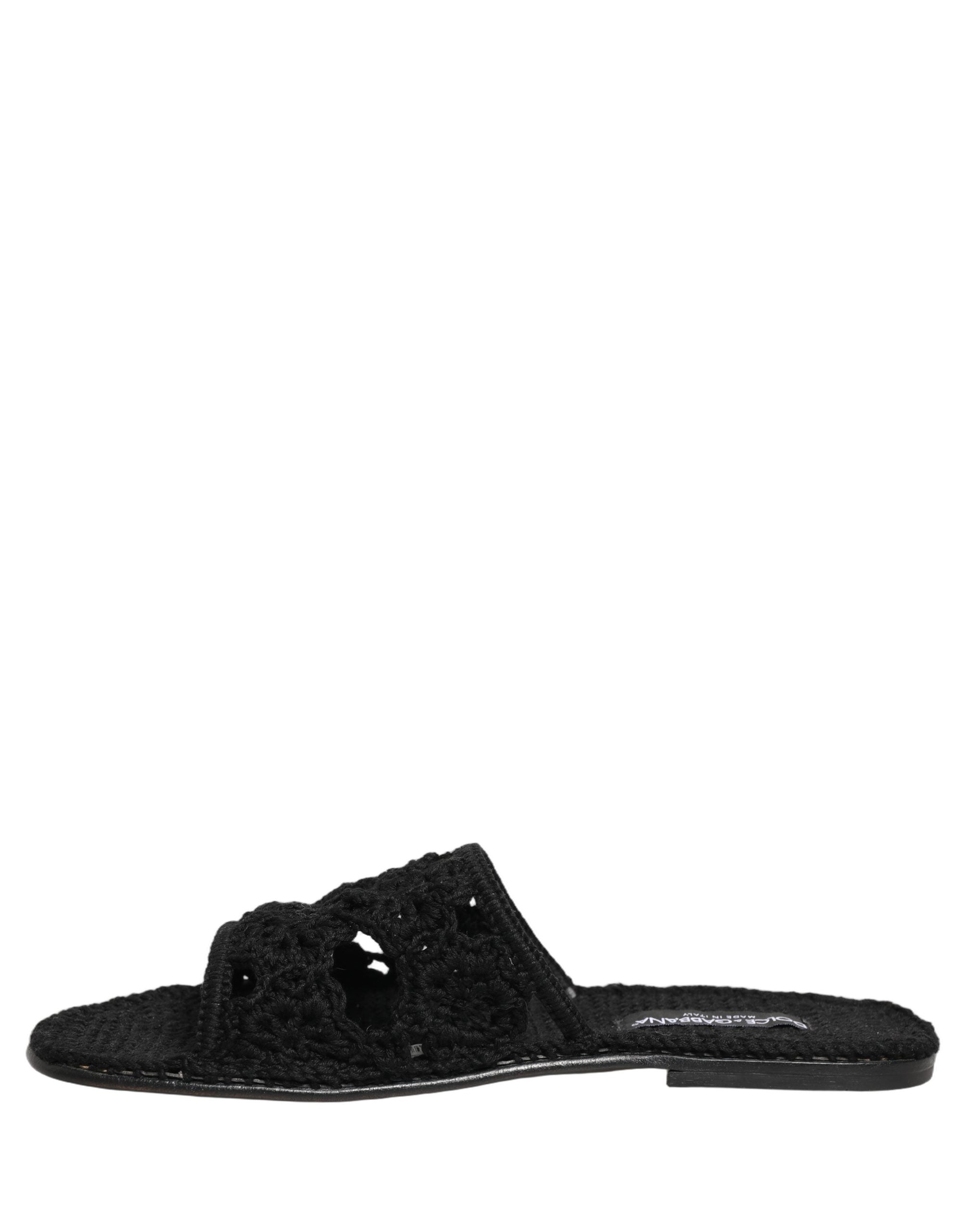 Dolce & Gabbana Black Fabric Woven Slides Sandals Flats Shoes Dolce & Gabbana