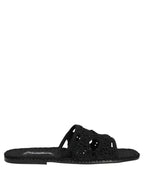 Dolce & Gabbana Black Fabric Woven Slides Sandals Flats Shoes Dolce & Gabbana