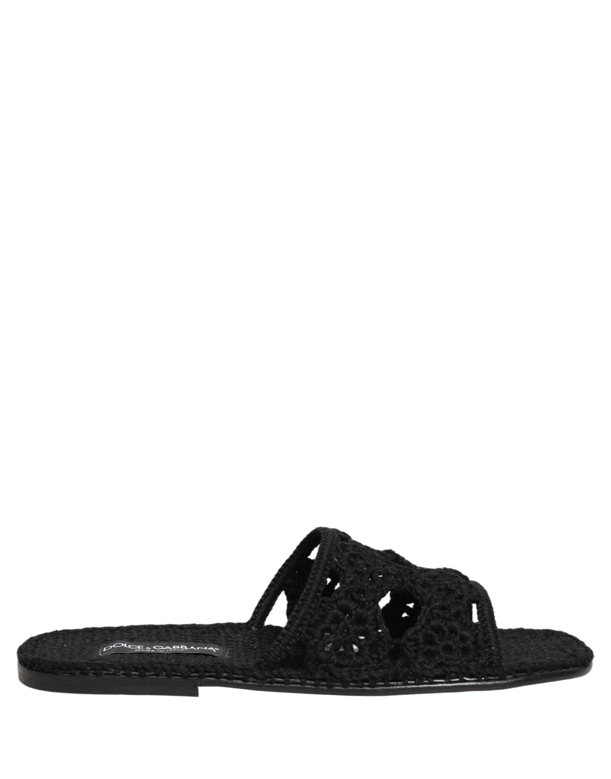 Dolce & Gabbana Black Fabric Woven Slides Sandals Flats Shoes Dolce & Gabbana