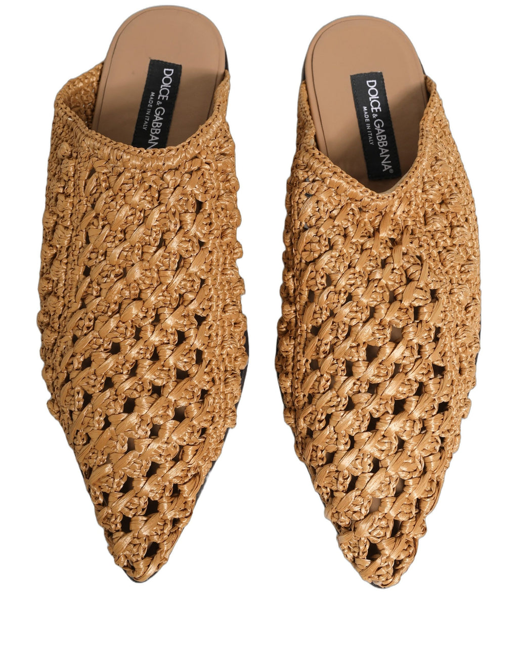 Dolce & Gabbana Beige Woven Straw Slides Sandals Flats Shoes Dolce & Gabbana