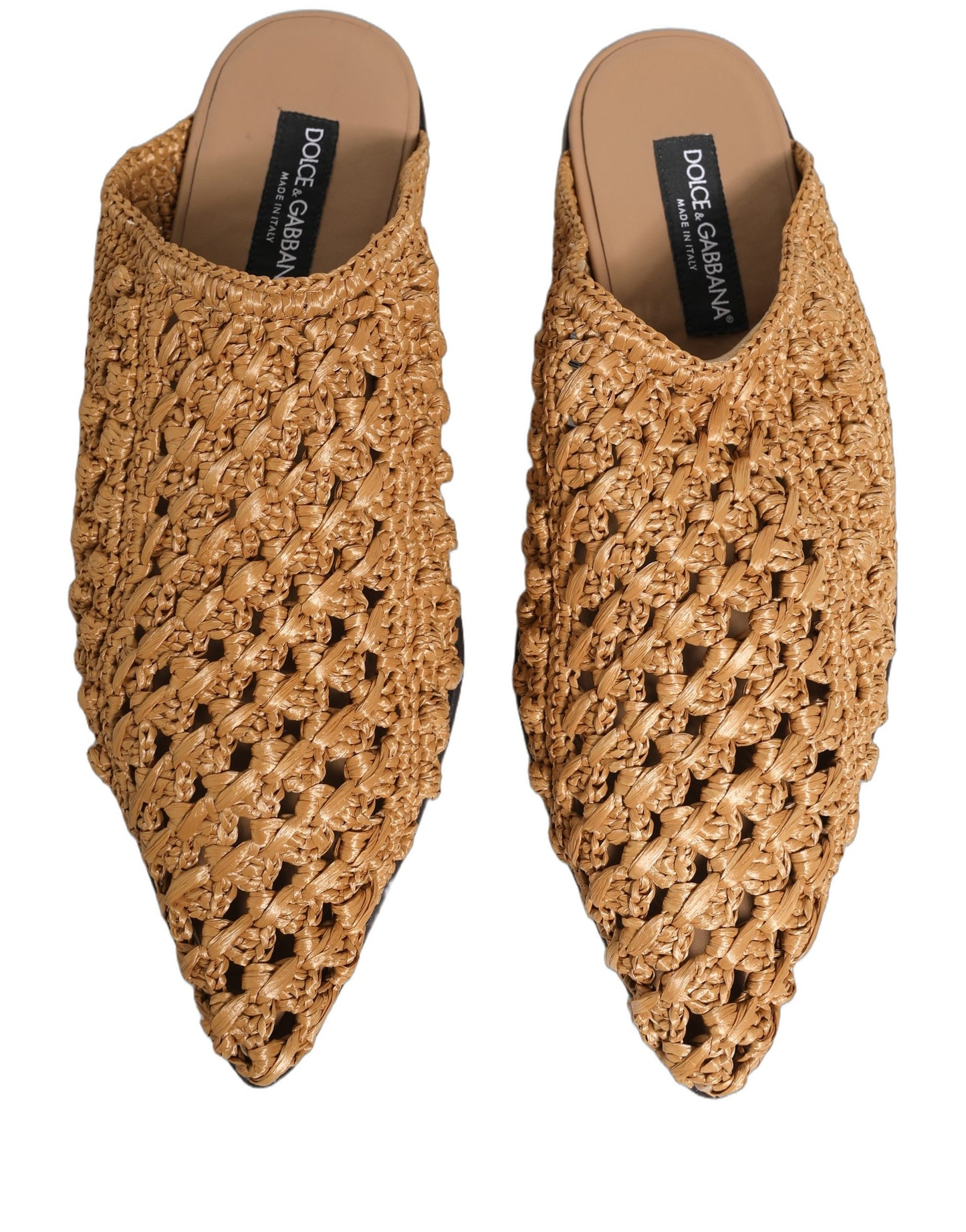 Dolce & Gabbana Beige Woven Straw Slides Sandals Flats Shoes Dolce & Gabbana