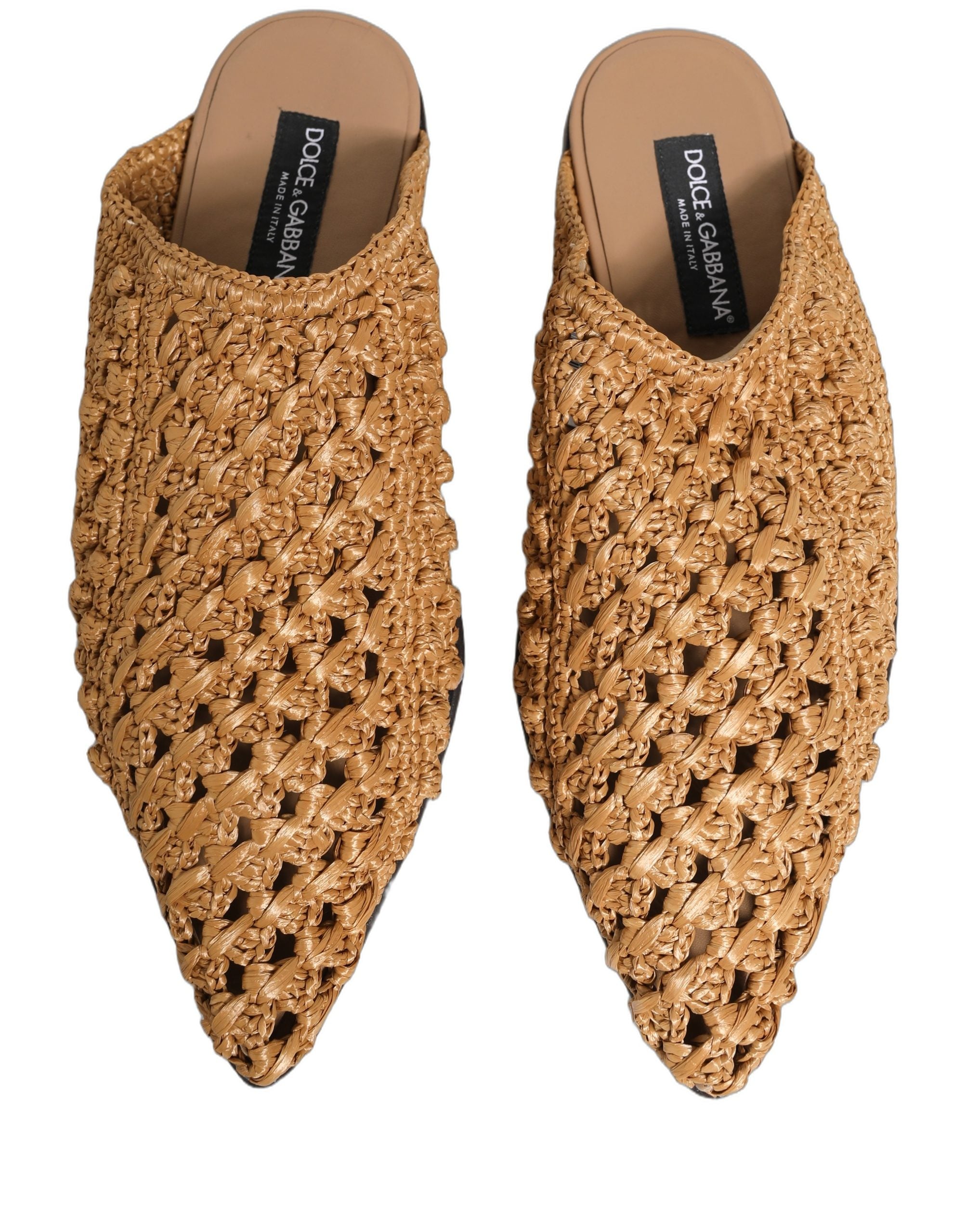 Dolce & Gabbana Beige Woven Straw Slides Sandals Flats Shoes Dolce & Gabbana