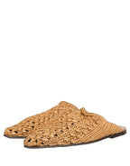 Dolce & Gabbana Beige Woven Straw Slides Sandals Flats Shoes Dolce & Gabbana