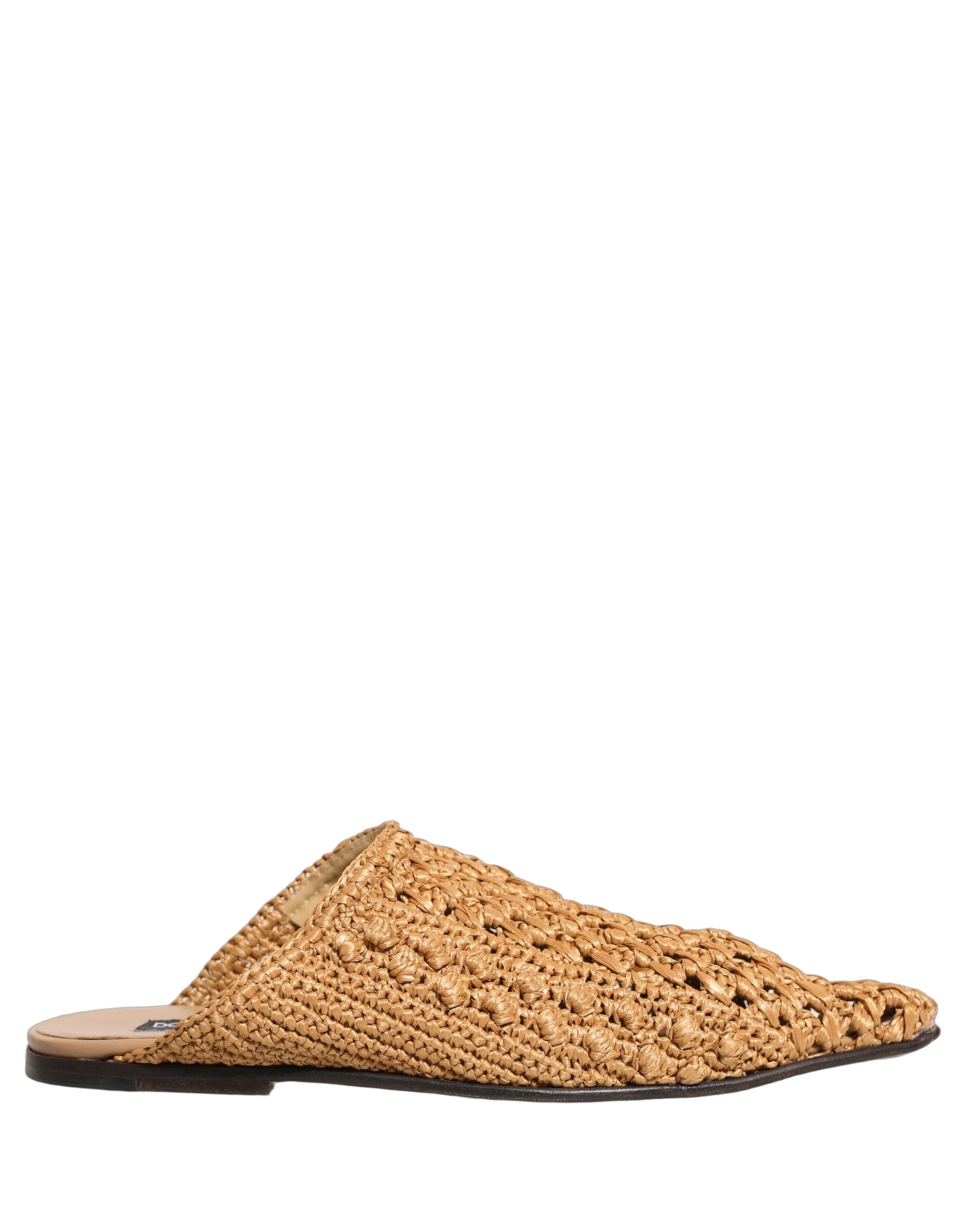 Dolce & Gabbana Beige Woven Straw Slides Sandals Flats Shoes Dolce & Gabbana