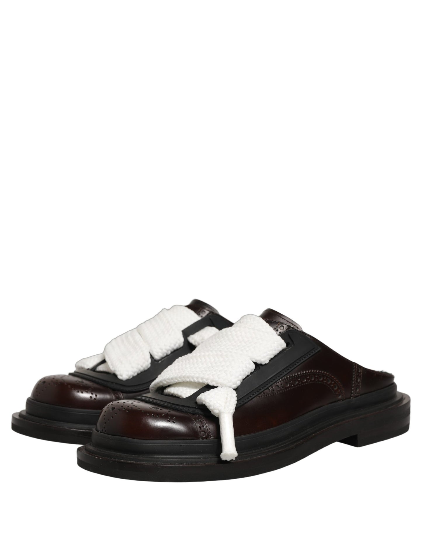 Dolce & Gabbana Brown Leather Slip On Flat Sandals Men Shoes Dolce & Gabbana