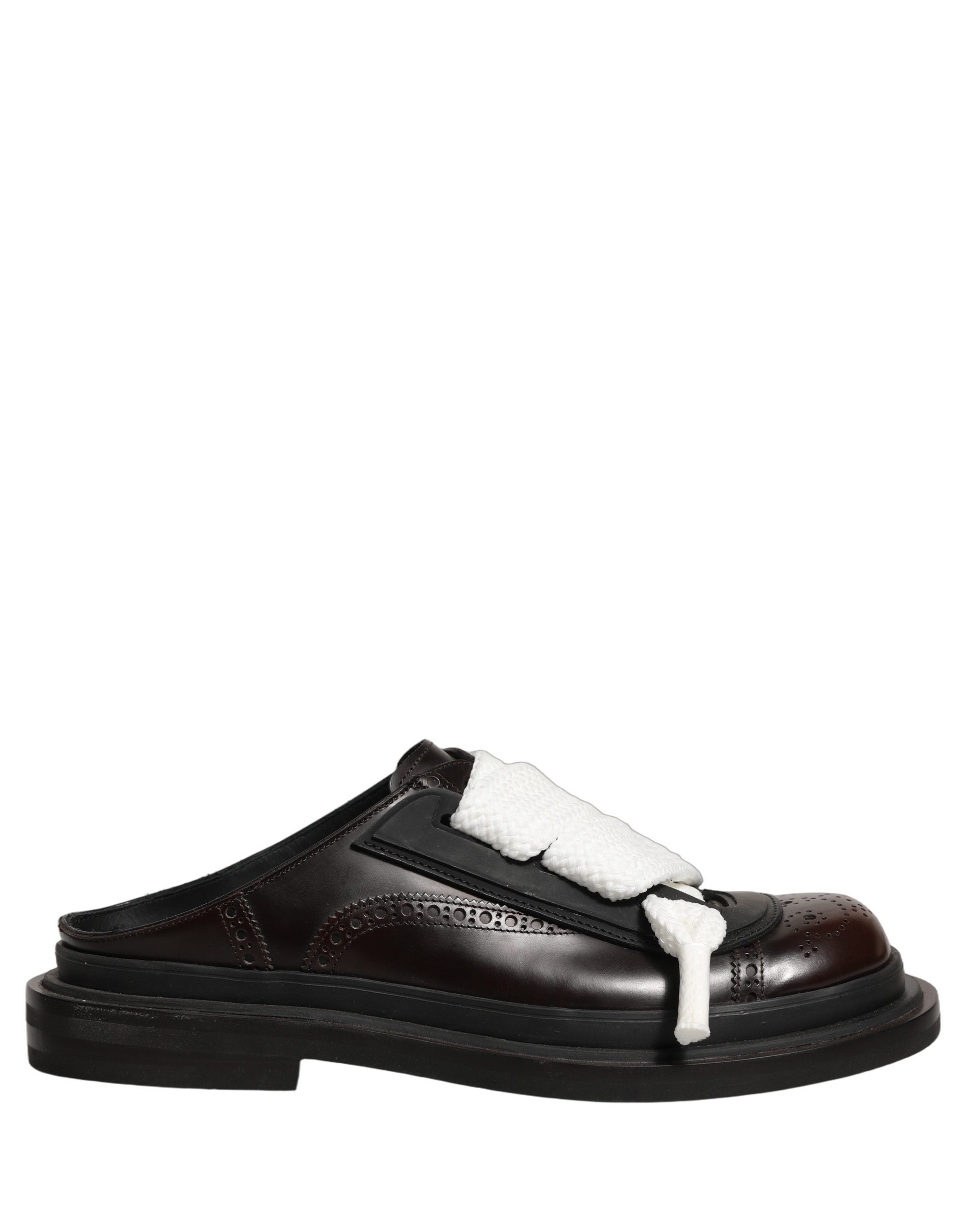 Dolce & Gabbana Brown Leather Slip On Flat Sandals Men Shoes Dolce & Gabbana