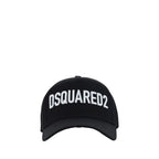 Black Dsquared² cotton baseball cap with curved brim and adjustable strap, featuring subtle branding on the front.