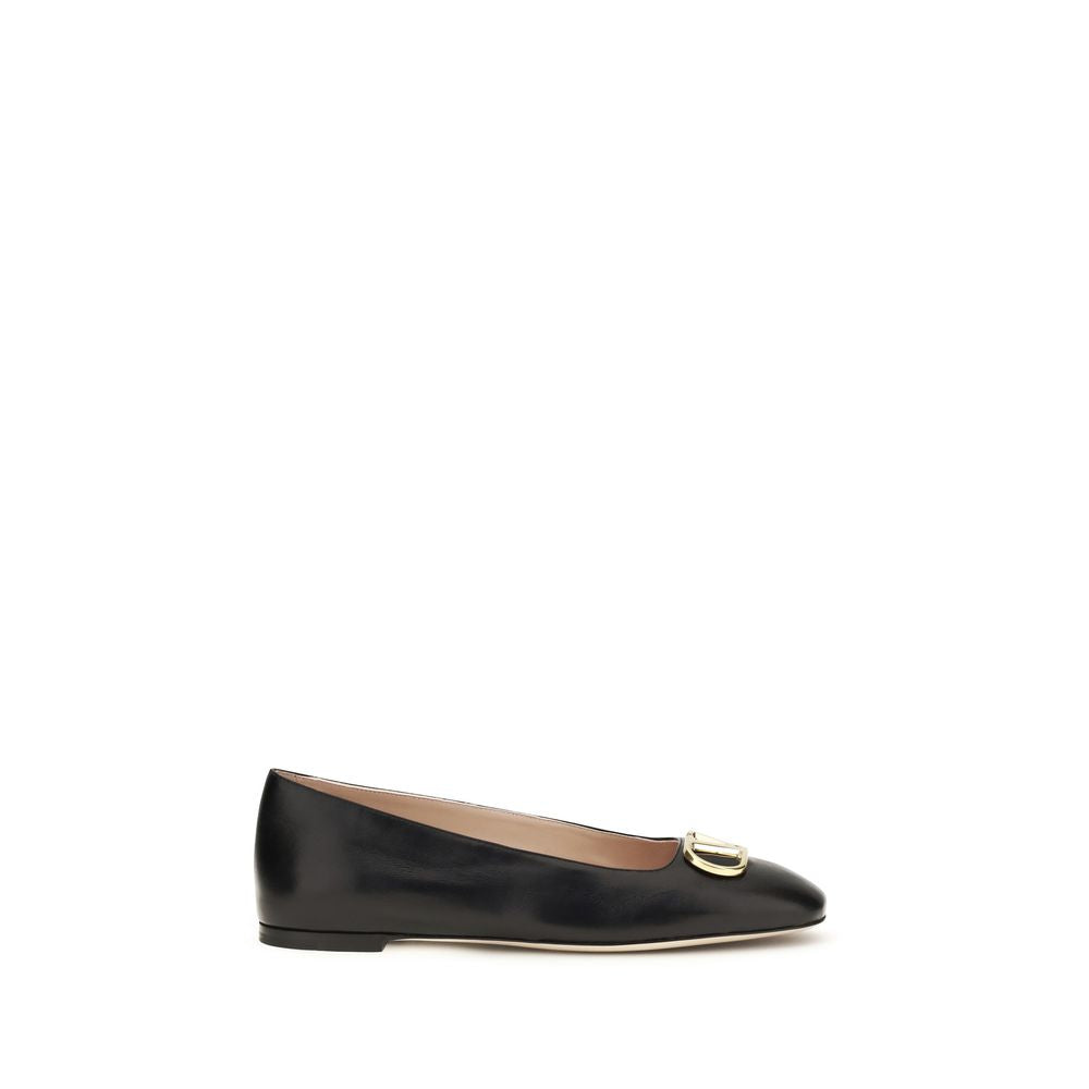 Valentino Garavani Black Calf Leather Bos Taurus Ballet Flats Valentino Garavani
