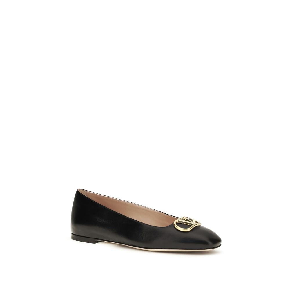 Valentino Garavani Black Calf Leather Bos Taurus Ballet Flats Valentino Garavani