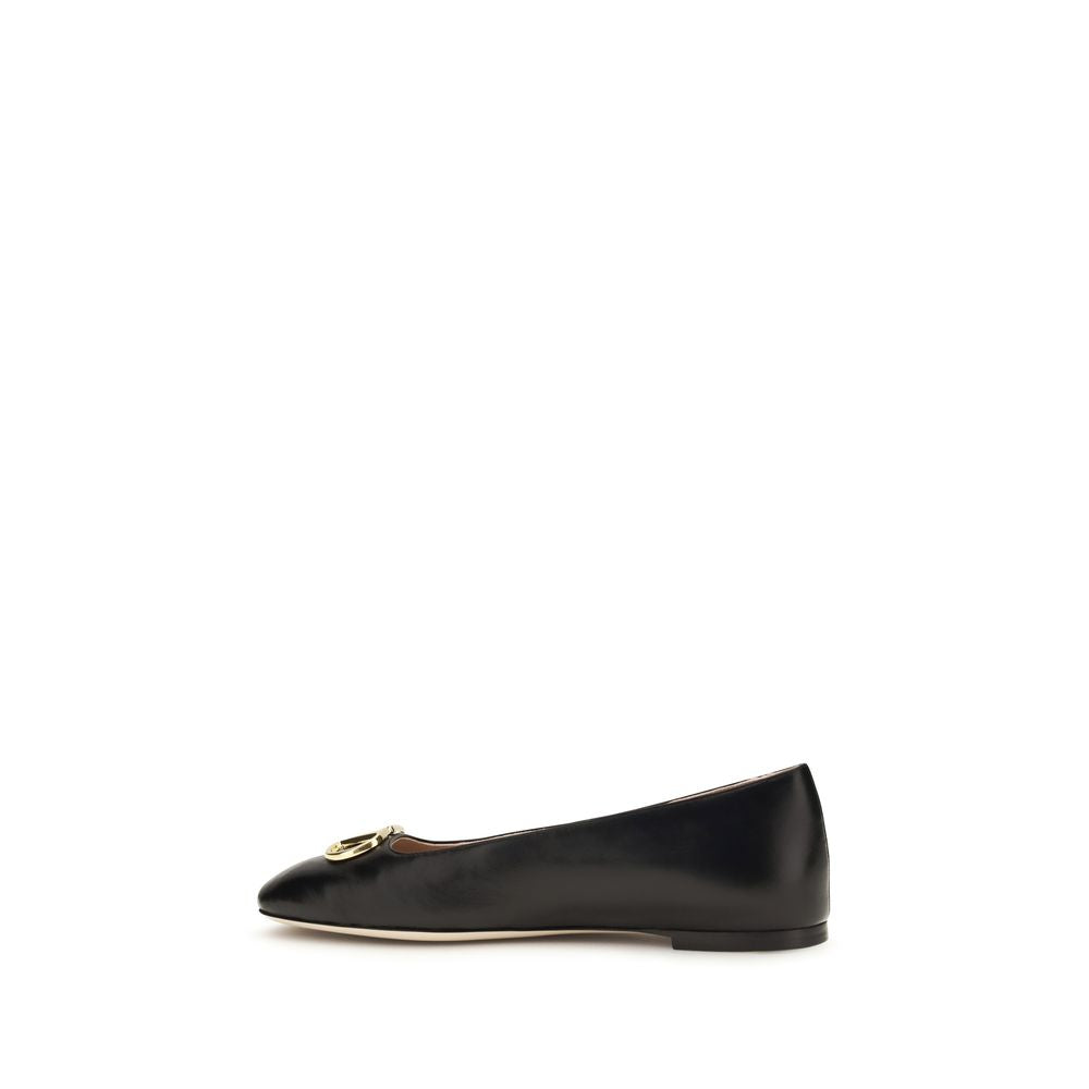 Valentino Garavani Black Calf Leather Bos Taurus Ballet Flats Valentino Garavani