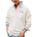 Beige Tommy Hilfiger polyamide sweatshirt with a relaxed fit, featuring the brand's logo on the chest and ribbed cuffs.