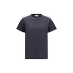 Black cotton Ganni T-shirt with crew neck and short sleeves, displayed flat on a white background.