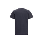 Black cotton Ganni T-shirt displayed flat, showing crew neckline and short sleeves, with a minimalist design.