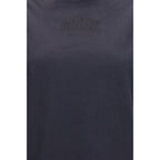 Black cotton Ganni T-shirt with a classic crew neck and short sleeves, displayed on a plain background.