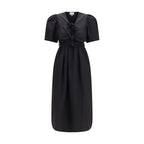 Ganni black cotton casual dress with relaxed fit, short sleeves, and simple design, perfect for everyday wear.