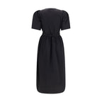 Ganni black cotton casual dress with short sleeves and a relaxed fit, perfect for everyday wear.