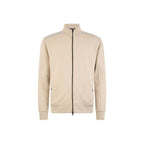 Herno beige cotton sweatshirt with a relaxed fit and round neckline, displayed on a hanger against a neutral background.