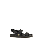 Valentino Garavani Black Calf Leather Bos Taurus Flat Sandals