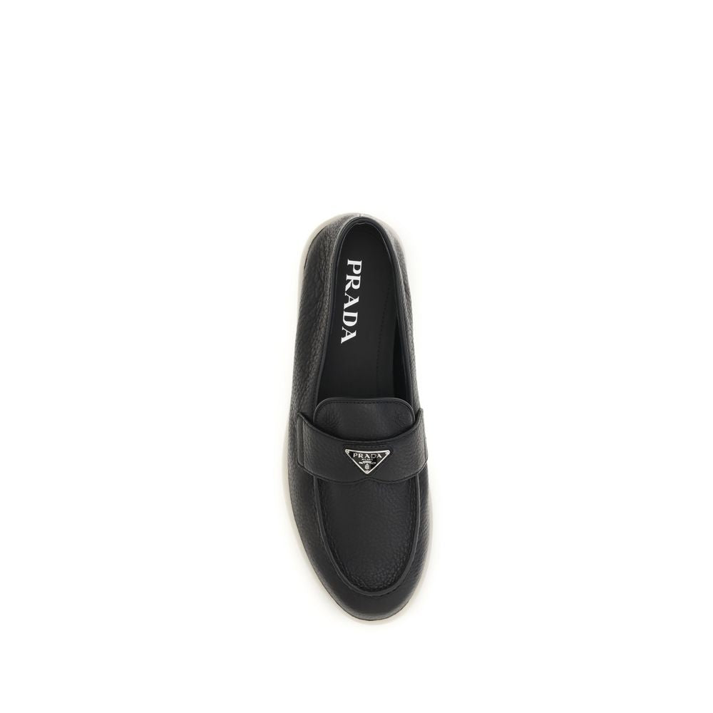 Prada Black Calf Leather Bos Taurus Slip-On Loafers - Eljoys Fashion 