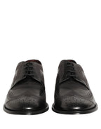 Dolce & Gabbana Black Embroidered Leather Derby Dress Shoes