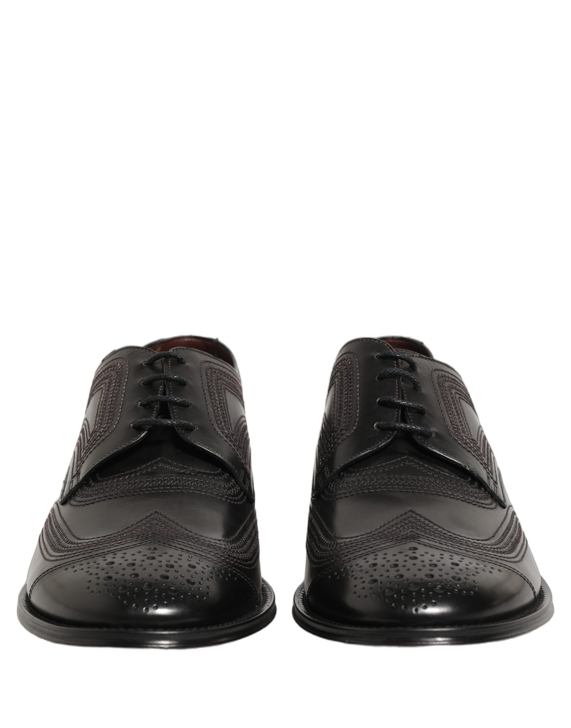 Dolce & Gabbana Black Embroidered Leather Derby Dress Shoes Dolce & Gabbana