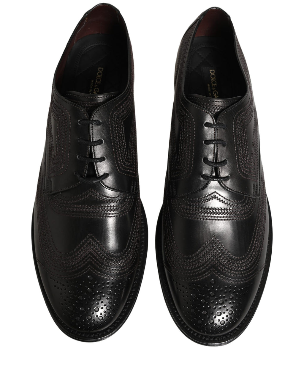 Dolce & Gabbana Black Embroidered Leather Derby Dress Shoes