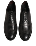 Dolce & Gabbana Black Embroidered Leather Derby Dress Shoes