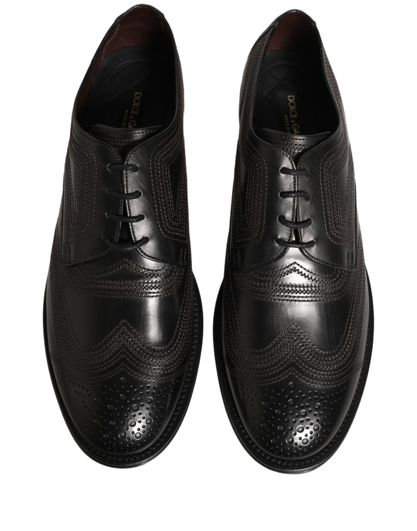Dolce & Gabbana Black Embroidered Leather Derby Dress Shoes Dolce & Gabbana